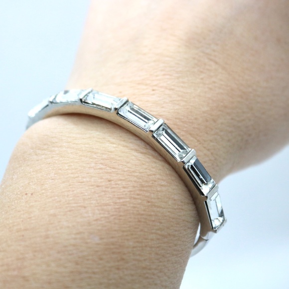 Silver Tone Hinge Bracelet with 8 Baguette Crystals - Picture 4 of 4